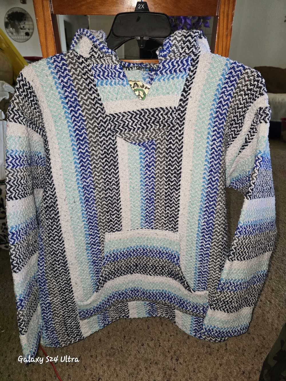 Striped Baja Joe Hoodie Sweater in Blue and Cream